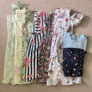 8-piece Bundle little girl dresses + tops, Sz 6-7.